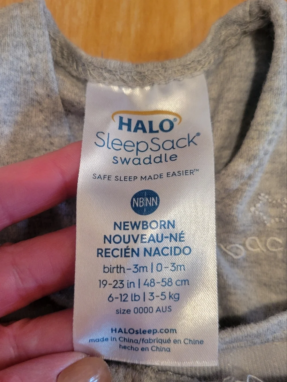 Halo Sleep Sack Swaddle Cotton Grey Newborn Size 0-3 Months